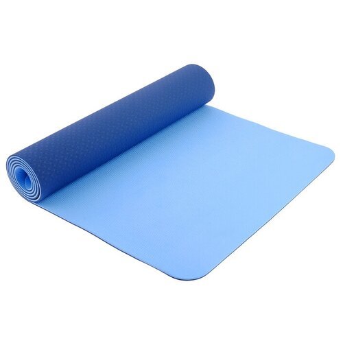Коврик для йоги 183 × 61 × 0,6 см, двухцветный, цвет синий