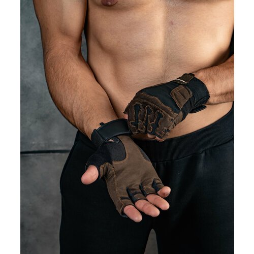 Спортивные перчатки ONLYTOP, модель 9053, размер М, цвет коричневый