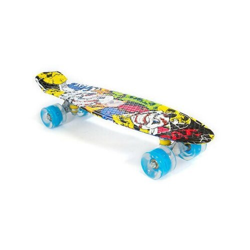 Скейтборд TRIX мини 22' 56 см , пластик, подвеска-алюм, колеса светящиеся PU 45х60 мм голубые, ABEC 7, 'граффити'