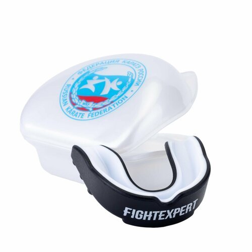 Защита рта (капа) FIGHT EXPERT ФКР с футляром (гель, резина, до 11, Черный/белый) - Fight Expert