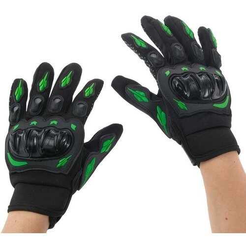 Перчатки мотоциклетные с защитными вставками, пара, размер XL, черно-зеленый