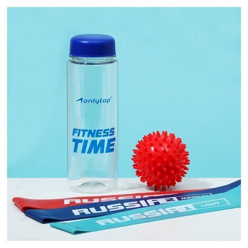 Набор для фитнеса ONLYTOP «Россия»: 3 фитнес-резинки, бутылка для воды, массажный мяч