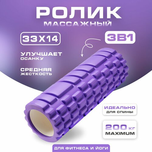 Массажный ролик для йоги Solmax диаметр 14см, ширина 33см, фиолетовый