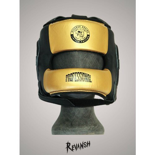 Боксерский Бамперный Шлем из натуральной кожи REVANSH PRO BLACK GOLD