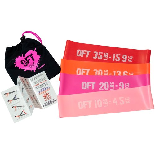 Набор резинок для фитнеса 4 шт. Original FitTools FT-75-MORENA 60 х 7.5 см 4.5 кг розовый/оранжевый/красный