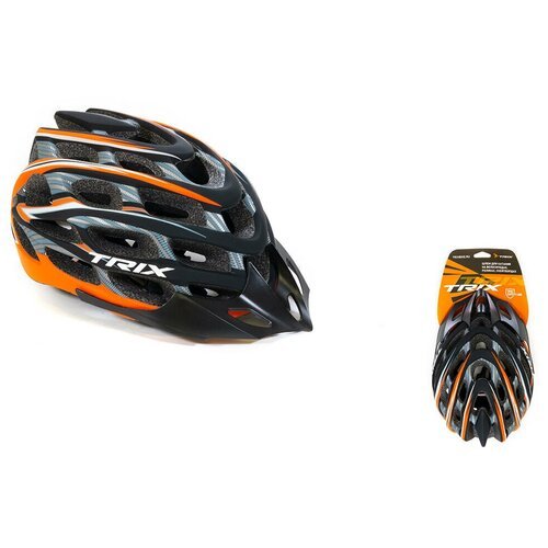 Шлем вело TRIX кросс-кантри 35 отверстий регулировка обхвата размер: L 59-60см In Mold оранжево-черный матовый