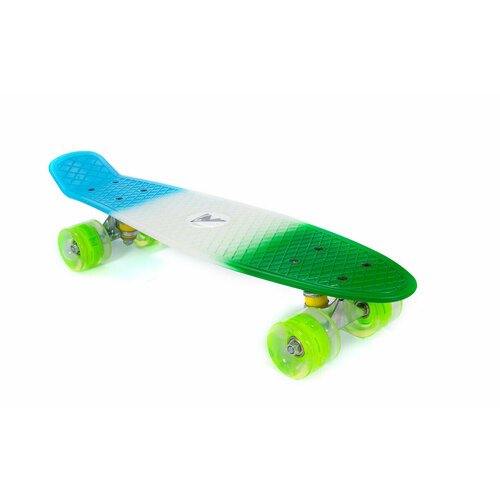 Скейтборд TRIX мини 22' 56 см , пластик, подвеска-алюм, колеса светящиеся PU 45х60 мм голубые, ABEC 7, зел/бел/голуб.