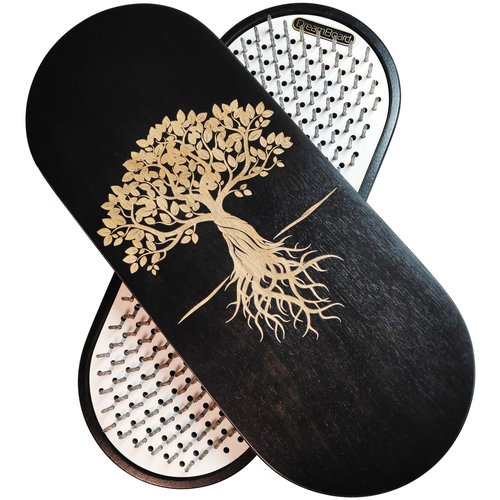 Доска Садху DreamBoard-TRAVEL динамическая с гвоздями для йоги, для начинающих шаг 10 мм, цвет Черный, Дерево и цветок жизни, до 45 размера ноги