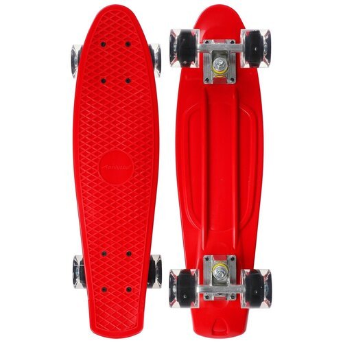 Скейтборд, Пенни борд ONLYTOP 56 х 15 см, колеса световые PU 60 х 45 см, алюминиевая подвеска, цвет красный