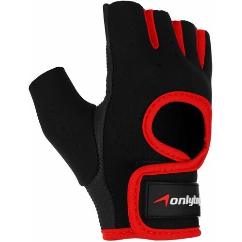 Перчатки неопреновые ONLITOP без пальцев мужские женские для занятий фитнесом и спортом, митенки размер M, цвет чёрный/красный