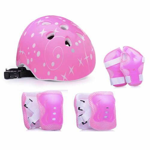 Комплект защиты для катания розовый 'Звездочка' илизиум спорт шлем наколенники налокотники защита запястья для роликов скейта самоката