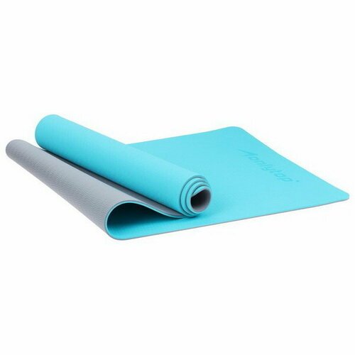 Коврик для фитнеса и йоги 183х61х0.6 см, цвет серый/голубой