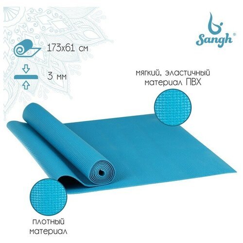 Коврик Sangh Yoga mat, 173х61 см голубой 0.3 см