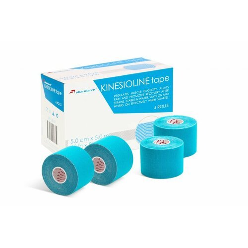 Кинезио тейп 5см х 5м голубой Pharmacels KINETICLINE Tape, 4 рулона