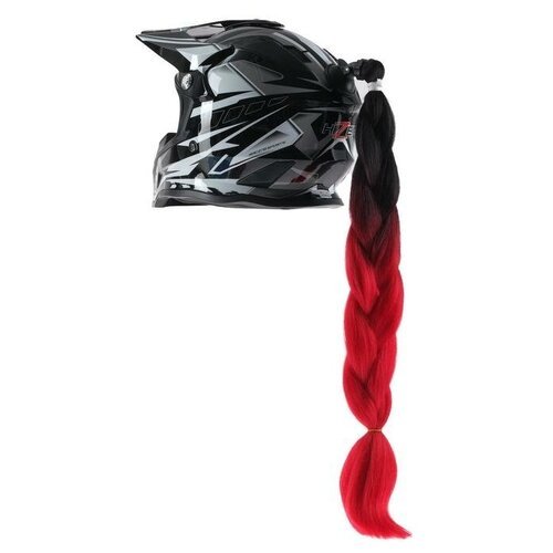 Коса на мотошлем, крепление присоской, 60 см, черно-красный