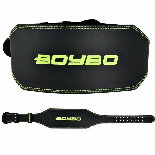 Пояс тяжелоатлетический BoyBo Premium, натуральная кожа, цвет черный-зелёный (XL)