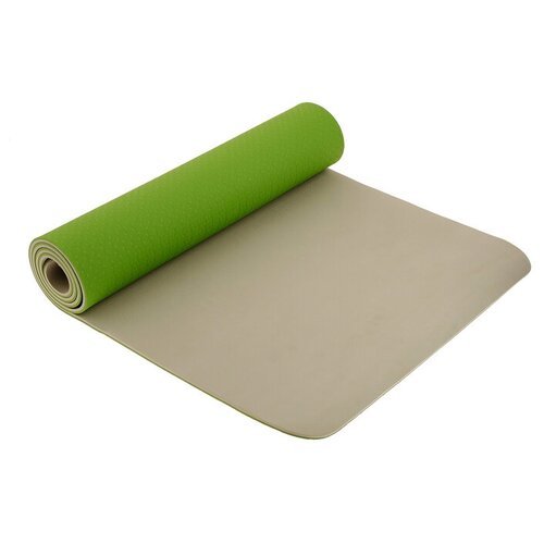 Коврик Sangh Yoga mat двухцветный, 183х61 см зеленый/бежевый 0.8 см