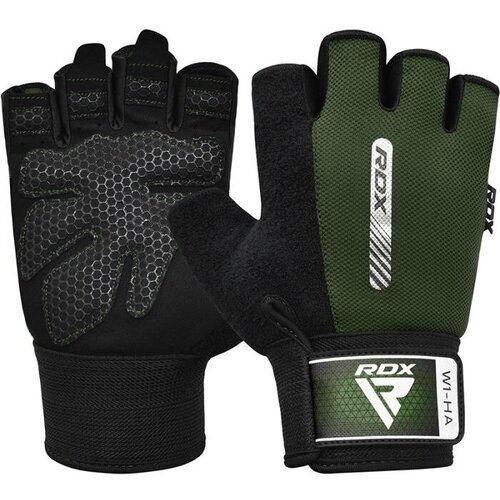 Перчатки RDX Gym Weight Lifting W1H черн/хак. (открытые пальцы) - RDX - Зеленый - M