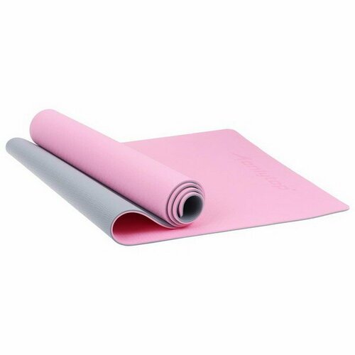 Коврик для фитнеса и йоги 183х61х0.6 см, цвет серый/розовый