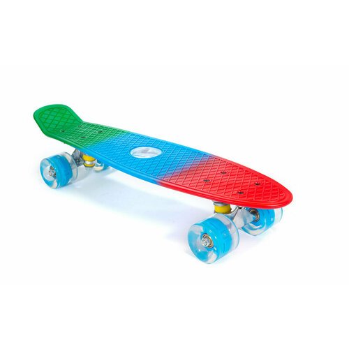 Скейтборд TRIX мини 22' 56 см , пластик, подвеска-алюм, колеса светящиеся PU 45х60 мм голубые, ABEC 7, красн/син/зел.