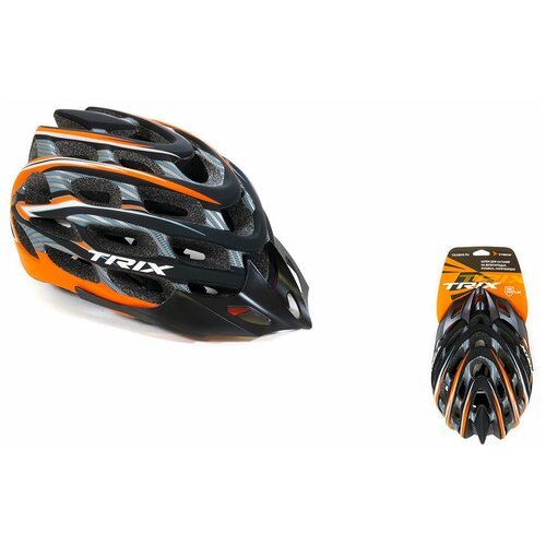 Шлем вело TRIX кросс-кантри 35 отверстий регулировка обхвата размер: M 57-58см In Mold оранжево-черный матовый