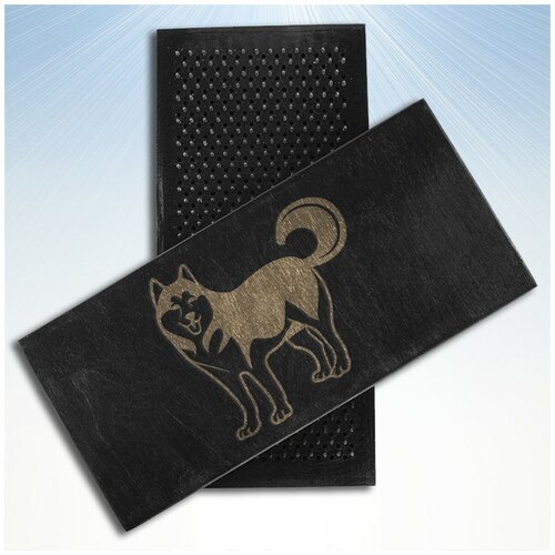 Доска Садху / Доска с гвоздями / Доска для Йоги / животные собака хаски - 1128, черная