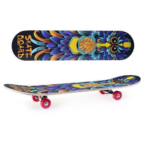 Скейтборд / Скейт подростковый ROCKET 78x20 см, с рисунком, колеса PU 50 мм, R0055, синий