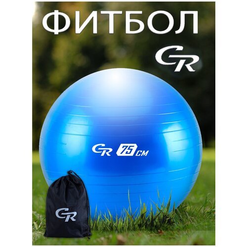 Мяч гимнастический, фитбол, для фитнеса, для занятий спортом, диаметр 75 см, ПВХ, в сумке, синий, JB0210540