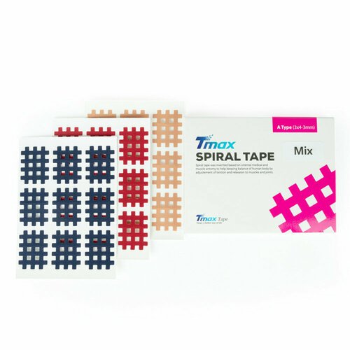 Кросс-тейп Tmax Spiral Tape Type Mix A (20 листов),423731, 3 цвета; синий, красный, телесный