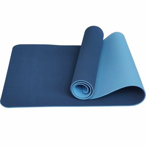 Коврик для йоги ТПЕ 183х61х0,6 см сине-голубой