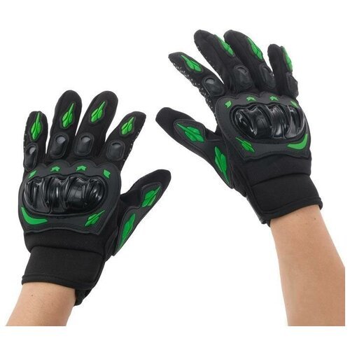 Перчатки для езды на мототехнике , с защитными вставками , пара , размер М , черно-зеленый