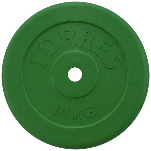 Диск обрезиненный TORRES 10 кг PL504110 d.25мм металл в рез. оболочке, зеленый