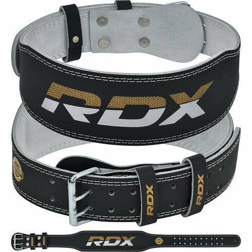 Пояс для тяжелой атлетики RDX 4' Leather 2XL, черный, золотой