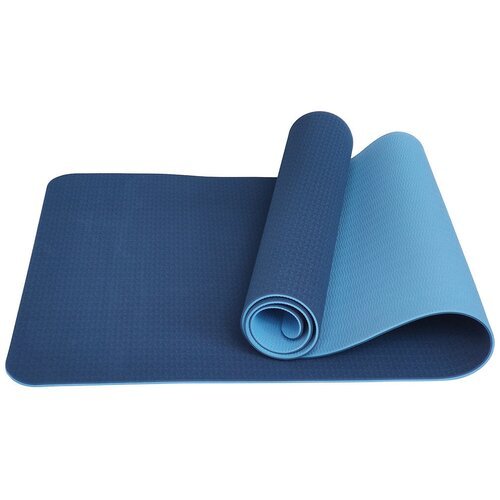 Мат для йоги двухцветный, TPE, 183х61х0,6 см, Синий-Голубой