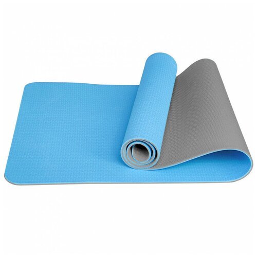 Коврик для йоги ТПЕ 183х61х0,6 см E39308 (голубой/серый)