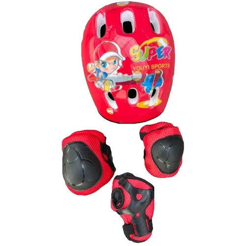 Детская роликовая защита красная (шлем, кисти, локти, колени)