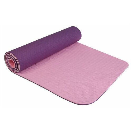 Коврик для йоги Sangh Yoga mat двухцветный, 183х61х0.8 см фиолетовый/розовый однотонный 1.2 кг 0.8 см