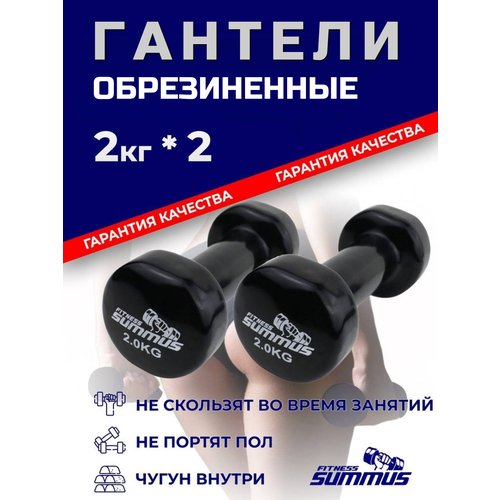 Гантели виниловые Summus 2 шт. по 2 кг для для фитнеса, домашних и силовых тренировок (черная), арт. 600-019