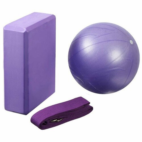 Набор для йоги (блок+ремень+мяч), цвет фиолетовый 6629374
