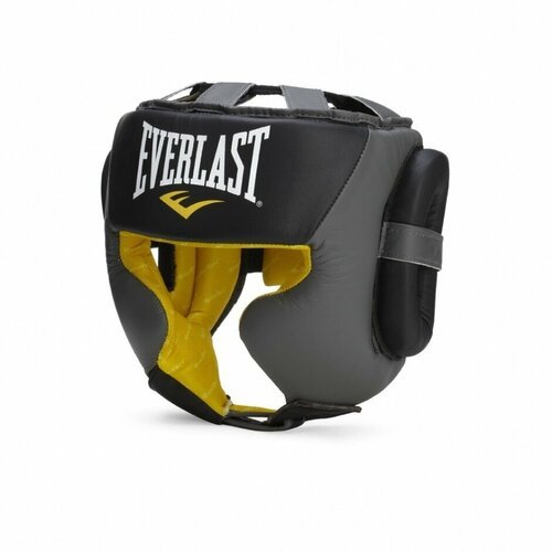 Боксерский шлем мексиканский, спортивный с защитой скул, натуральная кожа Everlast Sparring - Черный/Серый (L/XL)