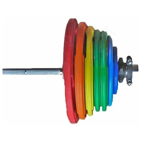 'Штанга тренировочная 265 кг в комплекте с обрезиненными цветными дисками' (Гриф 2200мм, Ø 50мм)
