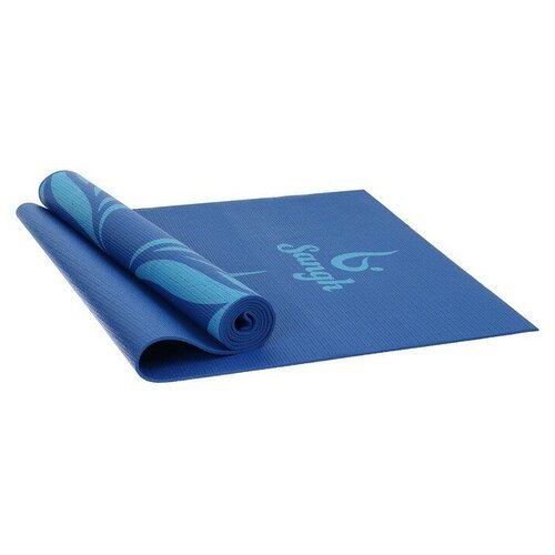 Sangh Коврик для йоги Sangh «Девушка и лотос», 173х61х0,4 см, цвет синий