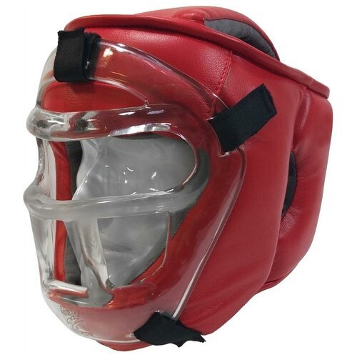Шлем с пластиковой маской для единоборств КРИСТАЛЛ-11, иск. кожа, красный - Ray-Sport - Красный - L