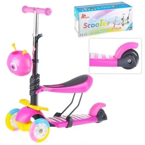 Самокат 'Scooter' с сиденьем, не складной, светящиеся колёса (розовый)