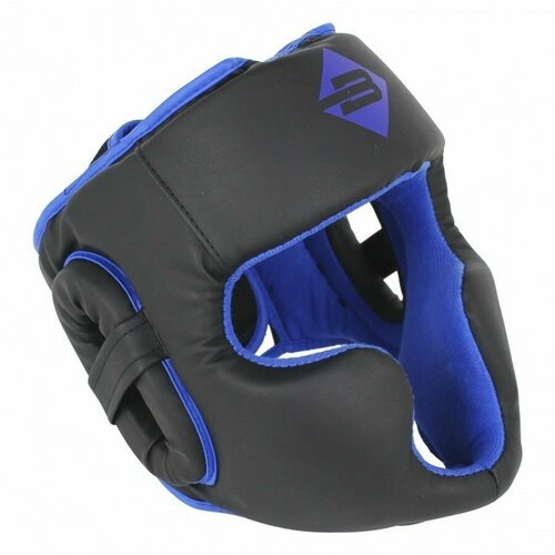 Боксерский шлем full face, фул фейс с защитой скул и подбородка BoyBo Атака (BH80) - Черный/Синий (L/XL)