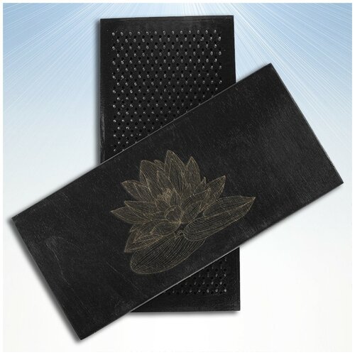 Доска Садху / Доска с гвоздями / Доска для Йоги / растения цветы - 1252, черная