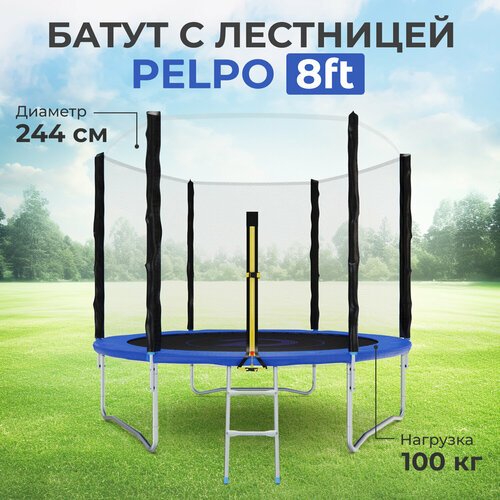 Детский каркасный батут DFC Pelpo 8 футов с лестницей и защитной сеткой, синий, 244 см, нагрузка 100 кг