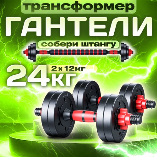 Гантели разборные титан для фитнеса + штанга спортивная 2 шт. по 12 кг