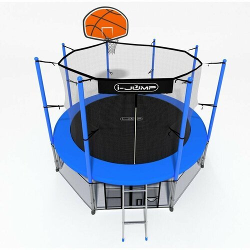 Батут i-JUMP Classic Basket 8ft с нижней сетью и лестницей (blue)
