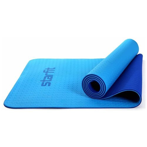 Коврик для йоги и фитнеса STARFIT FM-201 TPE, 0,6 см, 173x61 см, синий/темно-синий